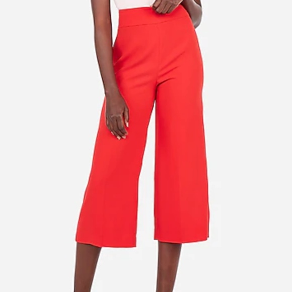 Express Pants - Express Cropped Culottes High Rise Red